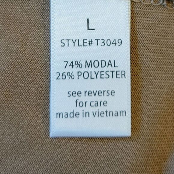 Active USA Heathered Tan V-neck Crisscross Drop Sleeve Stretchy Top Size L - Picture 6 of 7